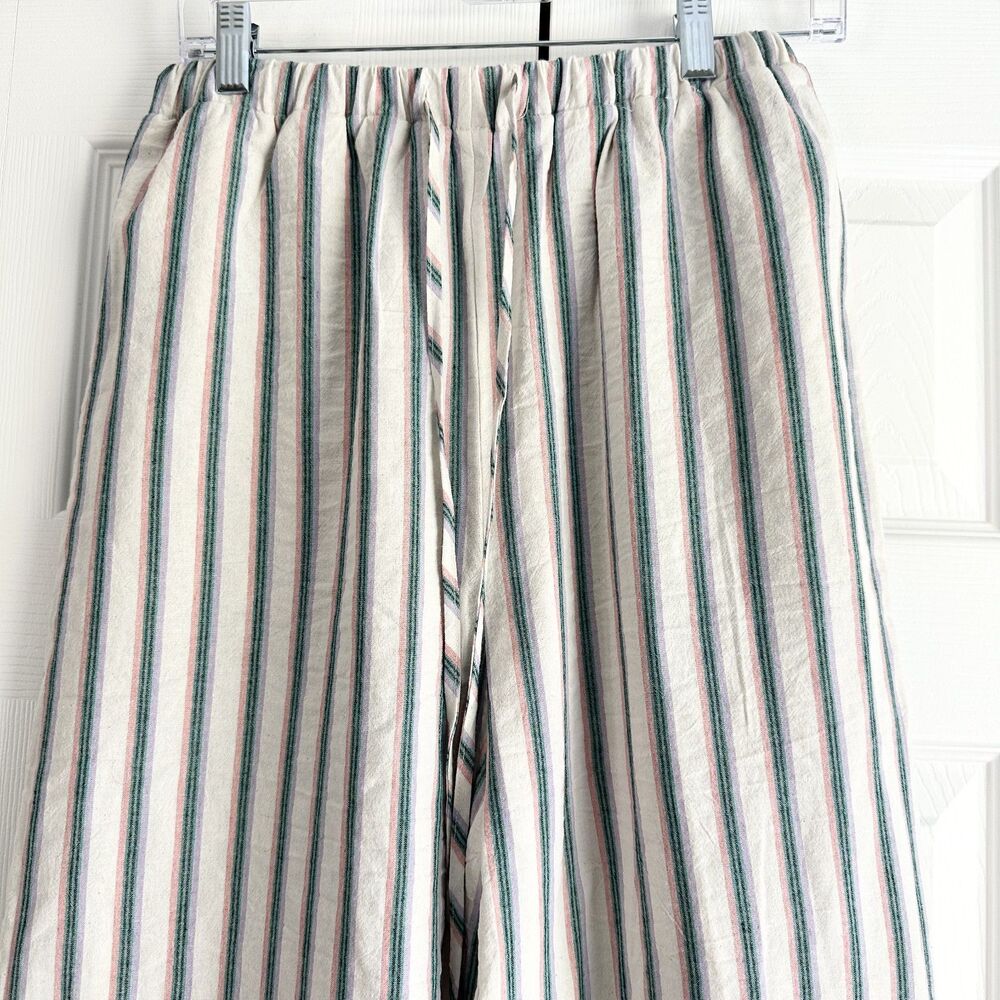 Pink Lily Striped Wide Leg Pants Medium Elastic Waist Drawstring Beachy Boho